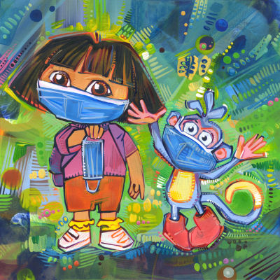 Dora and Boots fan art painting by Gwenn Seemel
