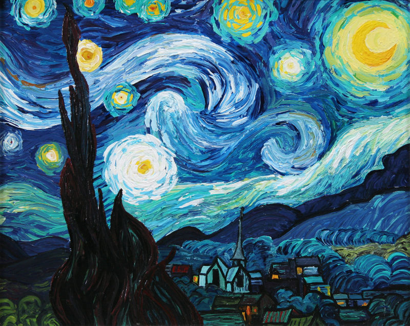 copie de la Nuit Étoilée de Van Gogh faite par une adolescente