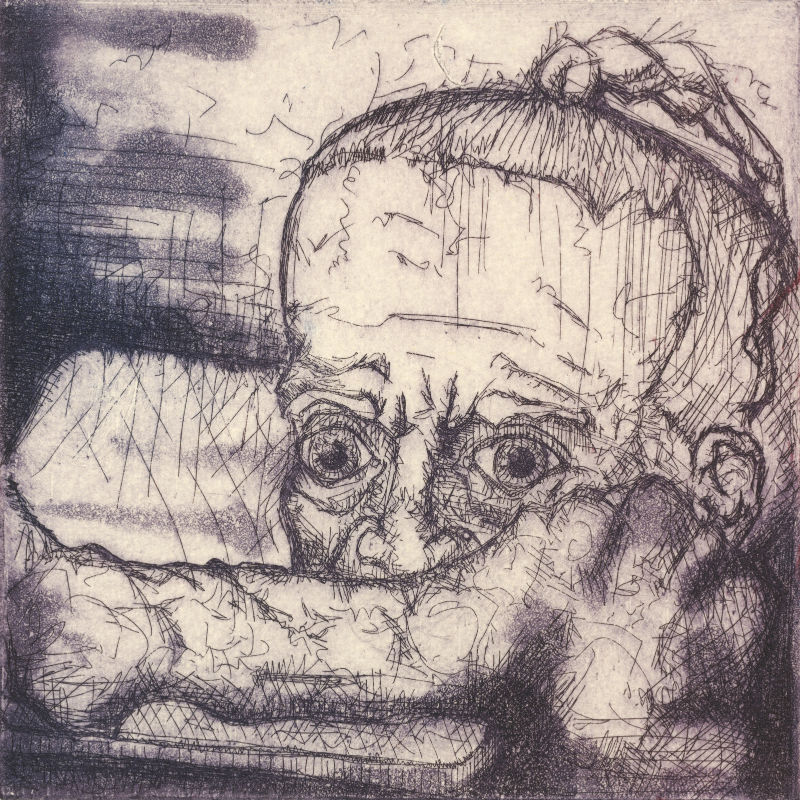 etching of an elderly woman