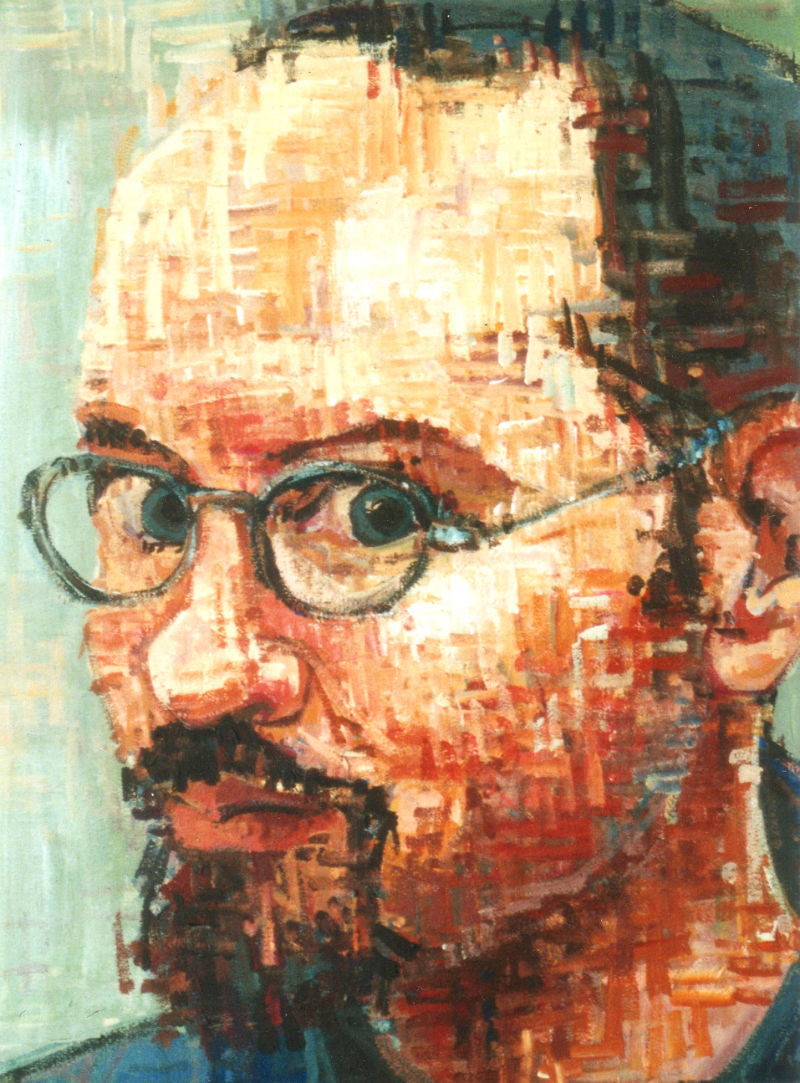 homme blanc avec lunettes, portrait peint