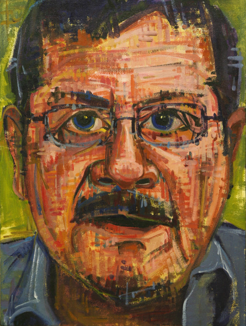commissioned portrait of a white man with a goatee and glasses