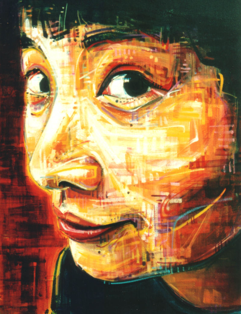painted portrait of woman smiling mischieviously