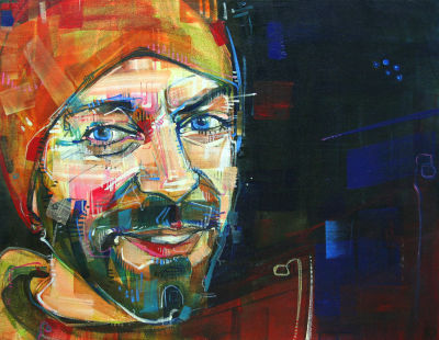 portrait of David Vanadia painted in acyrlic on canvas by queer Gwenn Seemel