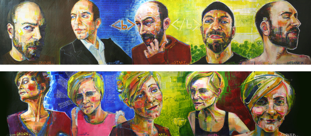 painted portraits of David Vanadia and Gwenn Seemel