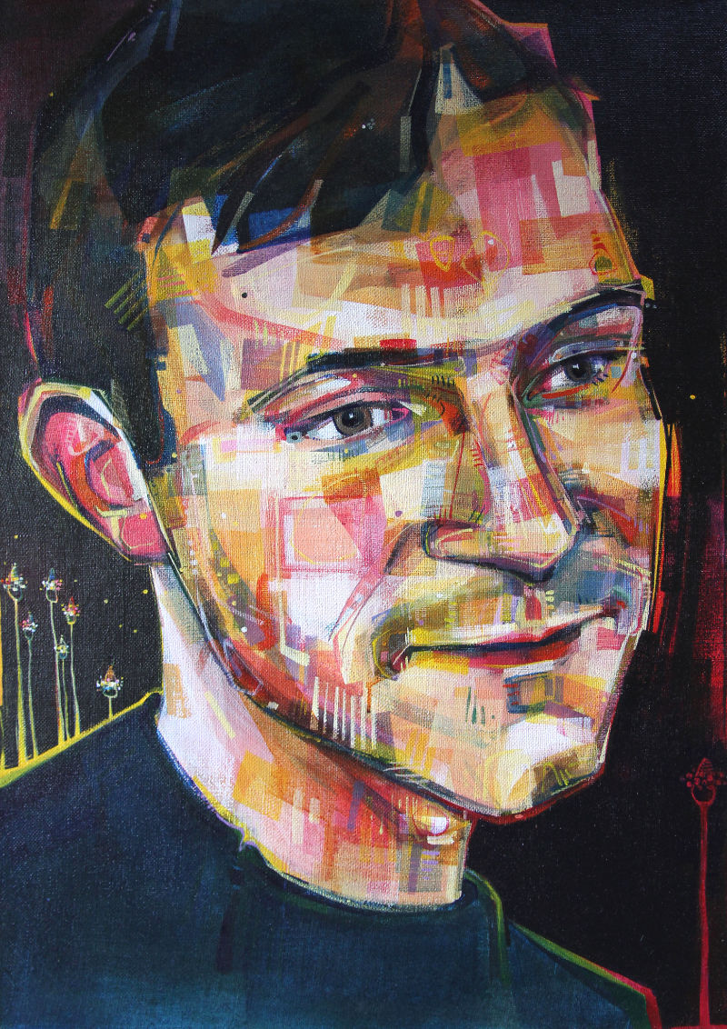 painted portrait on burlap