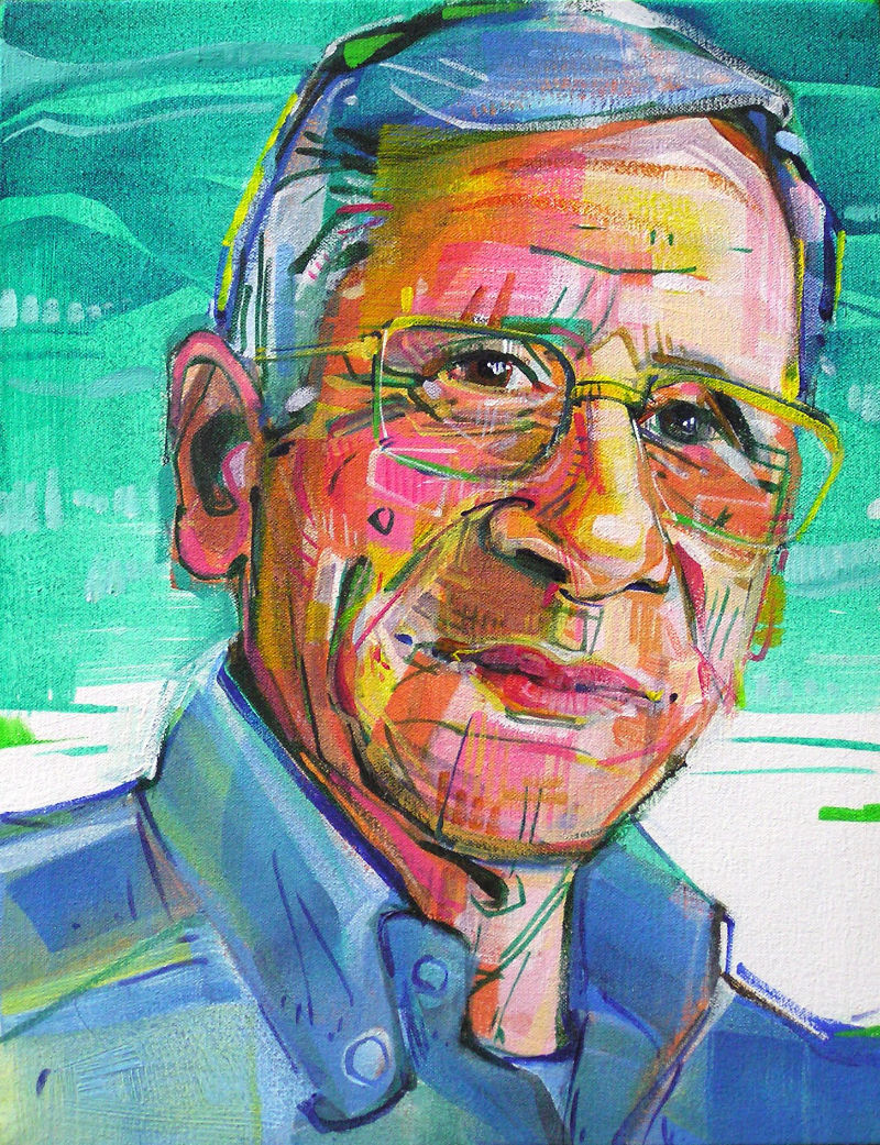 painted portrait of a white man with glasses