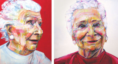 portraits d’une vieille femme peints à l’acrylique