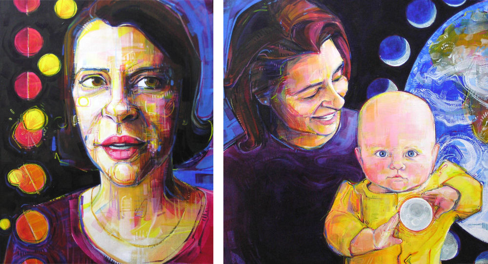 avant et après, des portraits peints d’une mère et enfant