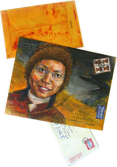portrait painted on an envelope