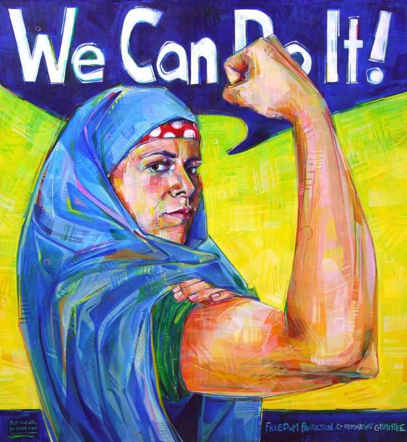 Rosie the Riveter wearing a headscarf