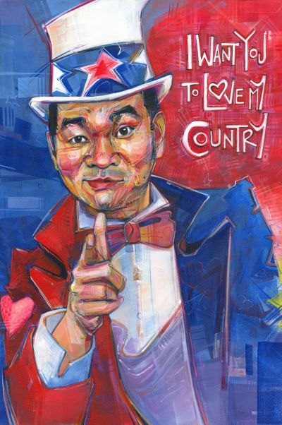 Vietnamese-American Uncle Sam painted by political artist Gwenn Seeme;