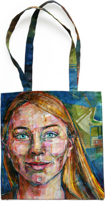 portrait on a bag, painting by Gwenn Seemel