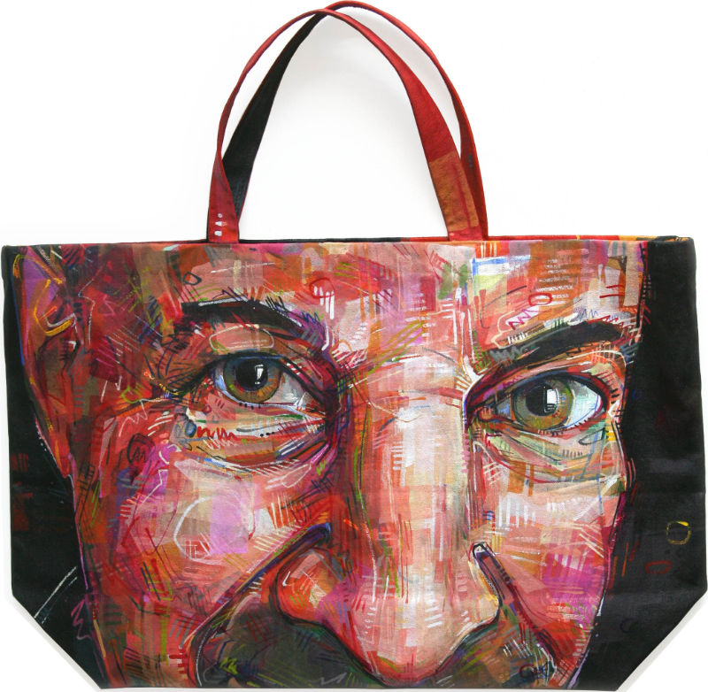 art bag, painted portrait on a canvas tote