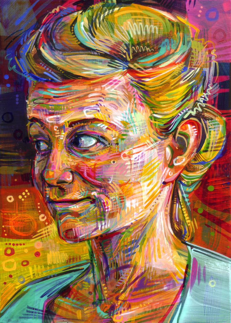 colorful painted portrait with dynamic mark-making