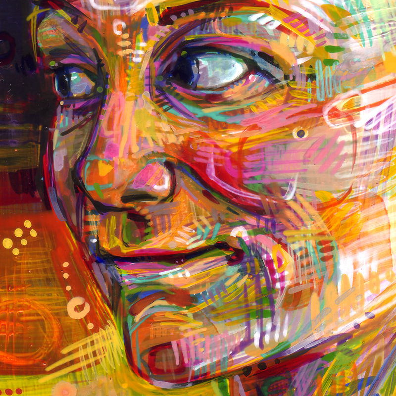 colorful painted portrait with dynamic mark-making