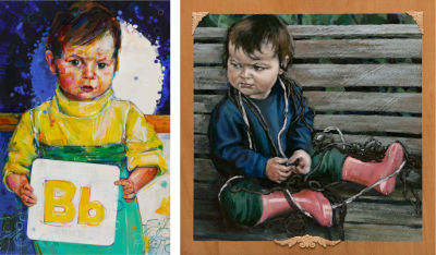 portrait de la même petite fille peint par une amie et par sa maman