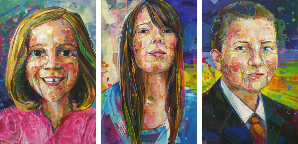 painted portrait of three siblings