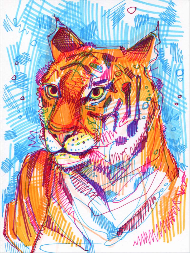 tigre dessin en marqueur sur papier