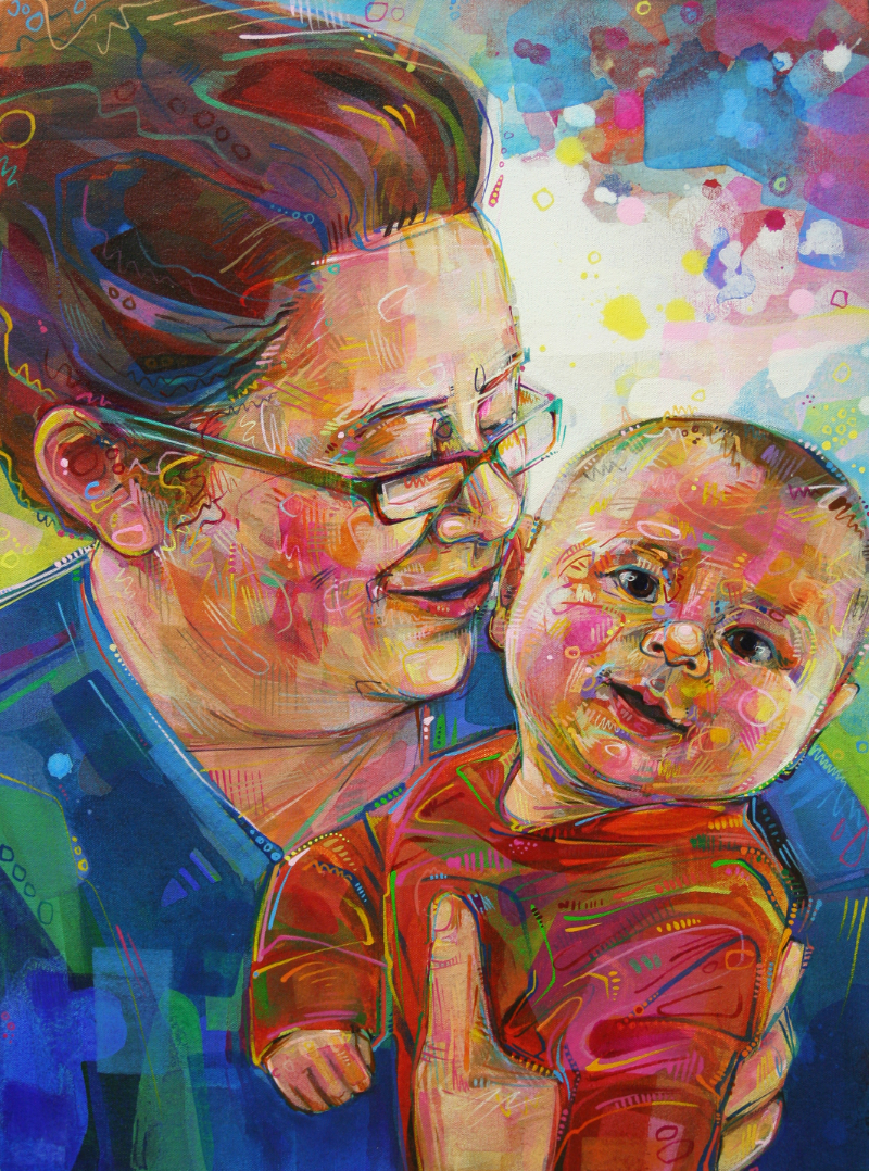 mother and child painted portrait