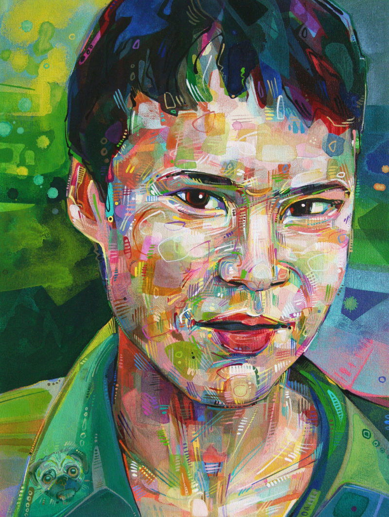 painted portraits with lots of greens