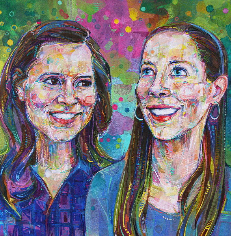 double portrait peint en acrylique