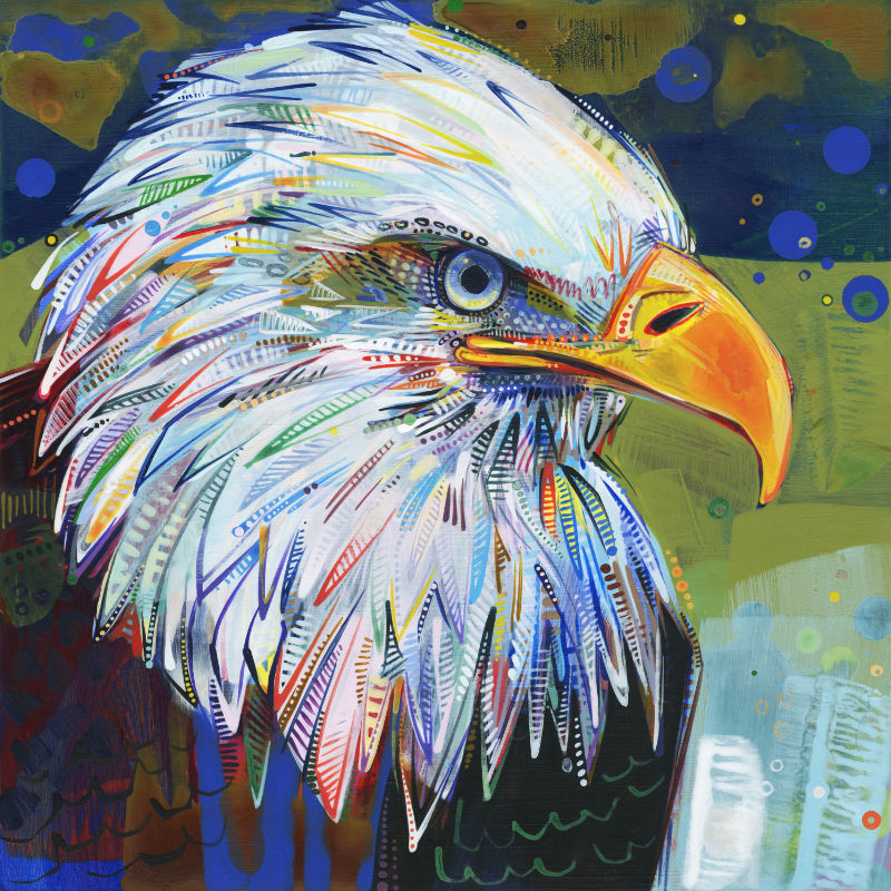 colorful close up painting of a bald eagle