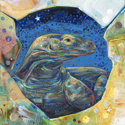 illustration d’un dragon komodo peinte par l’artiste animalier Gwenn Seemel