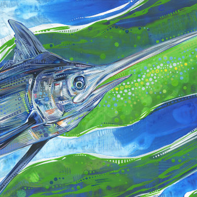marlin fish, painted by Jersey artist Gwenn Seemel