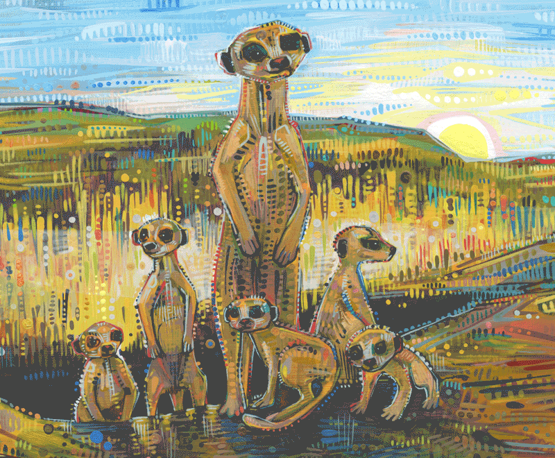 famille de suricates qui surveille, GIF artistique