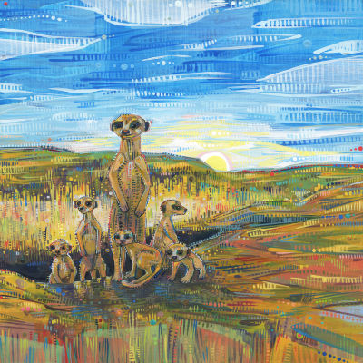 meerkat family painting, buy art by independant artist Gwenn Seemel