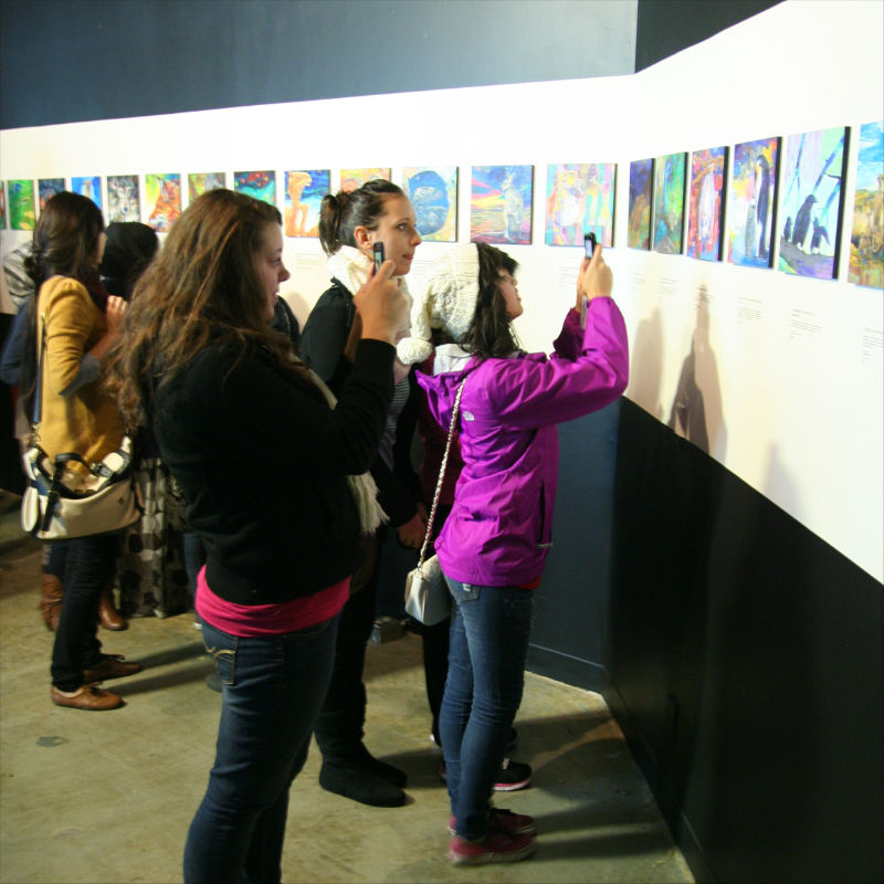 high school students at Gwenn Seemel’s art exhibition