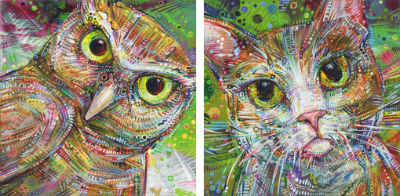 owl art and cat painting by animal painter Gwenn Seemel