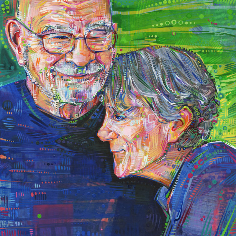 double portrait peint en acrylique