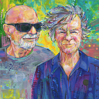 fun painted double portrait of an old couple