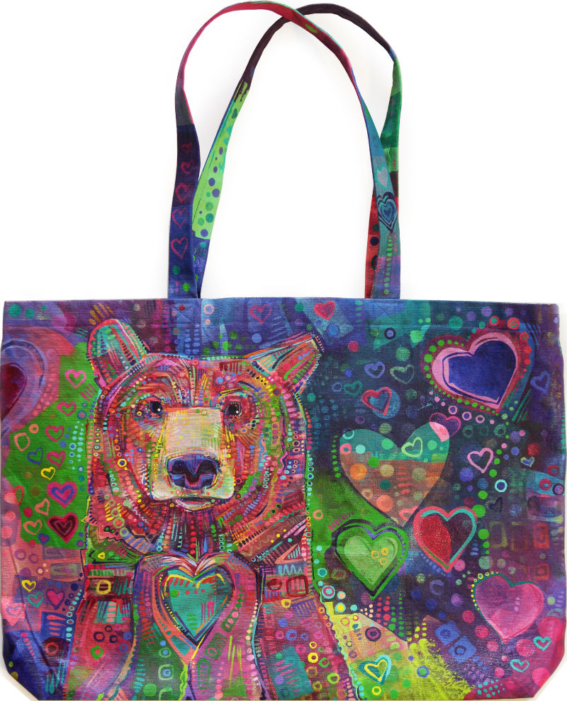 art bag with a bear painted on it