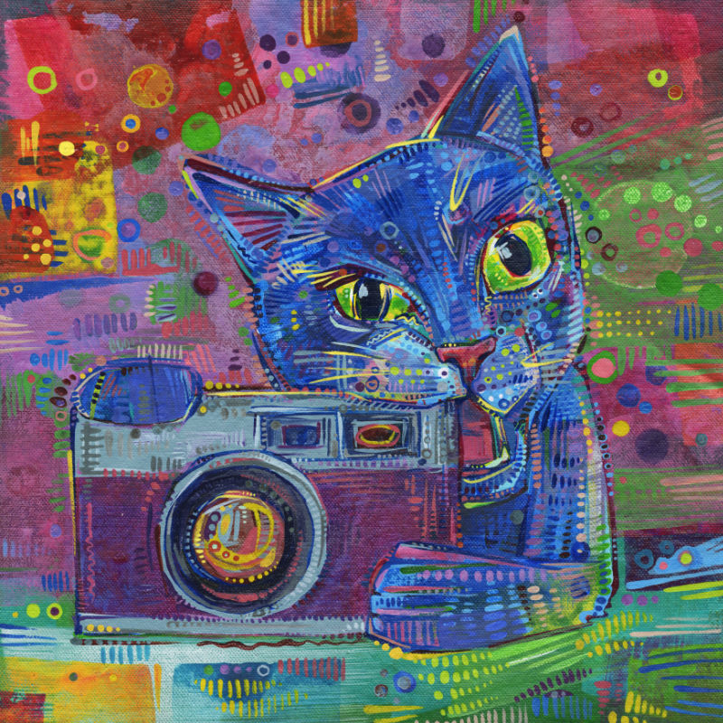 painting of a kitty with a camera