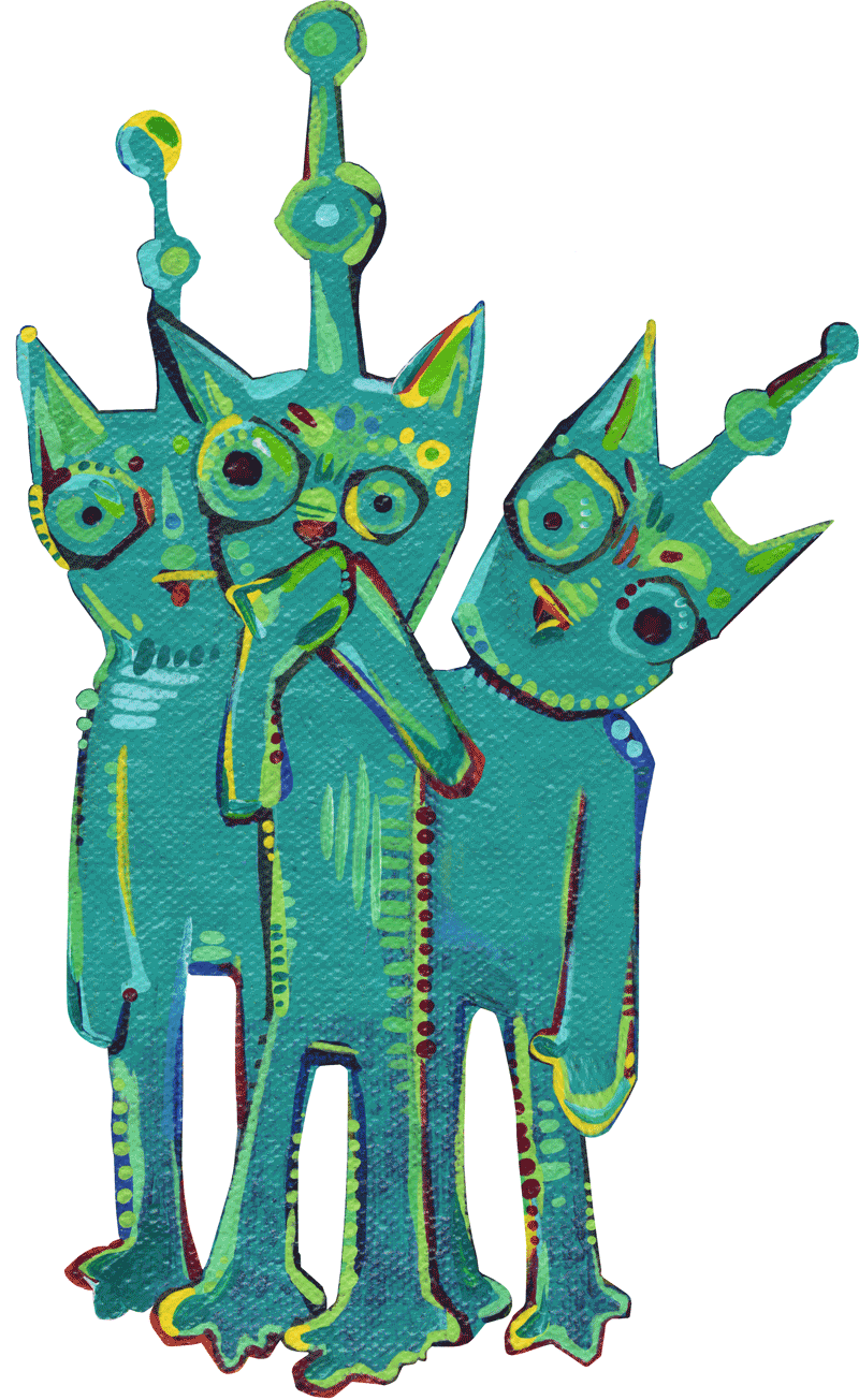 shocked alien cats smiling like humans art GIF