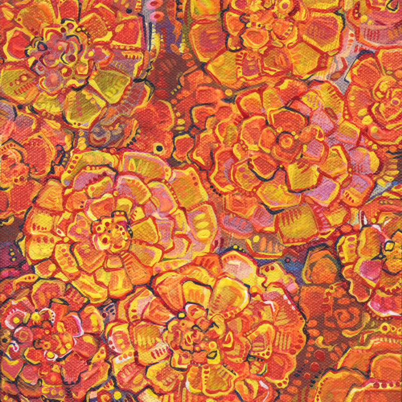 marigolds, acrylic painting