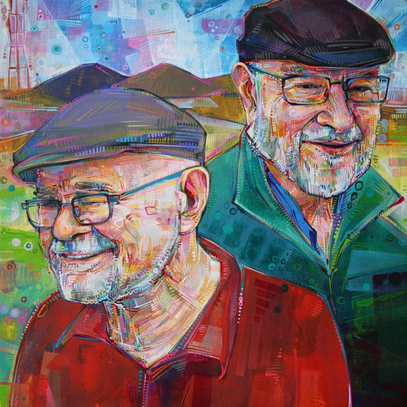 painted portrait of old brothers