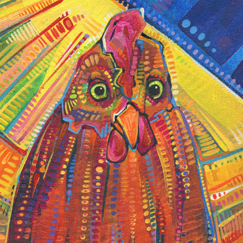 poule peinte en acrylique