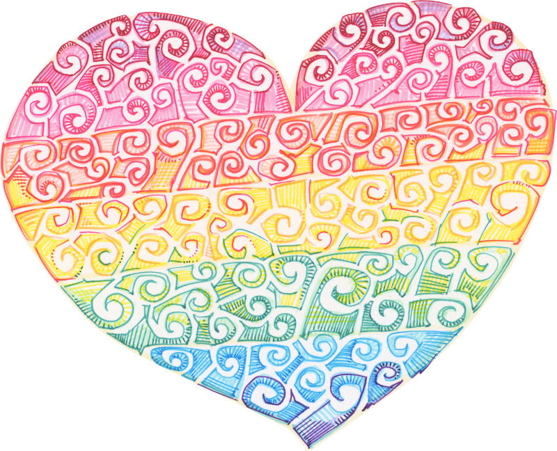 swirly rainbow heart