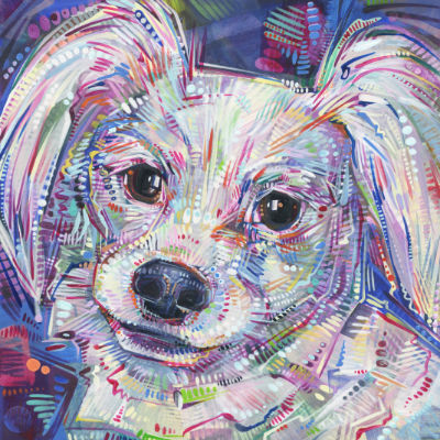 papillon dog portrait painting in acrylic