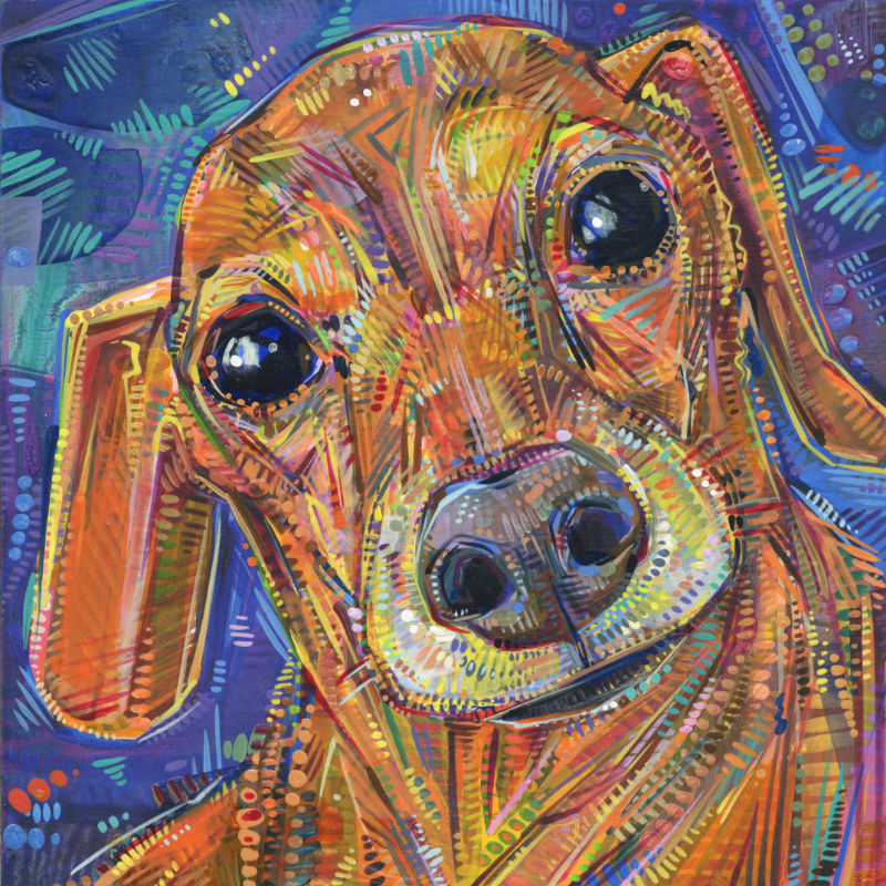 painted portrait of a Dachshund