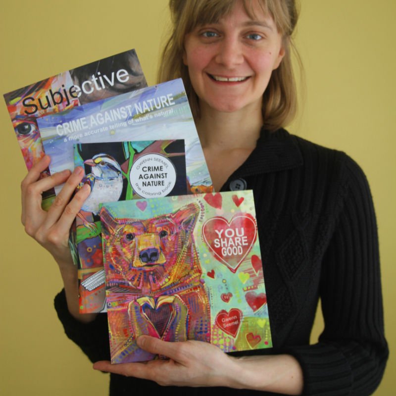 painter Gwenn Seemel with some of the books she has published