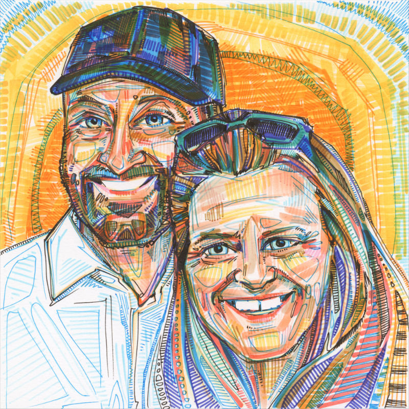 double portrait of a white man with a hat and a white woman, both smiling