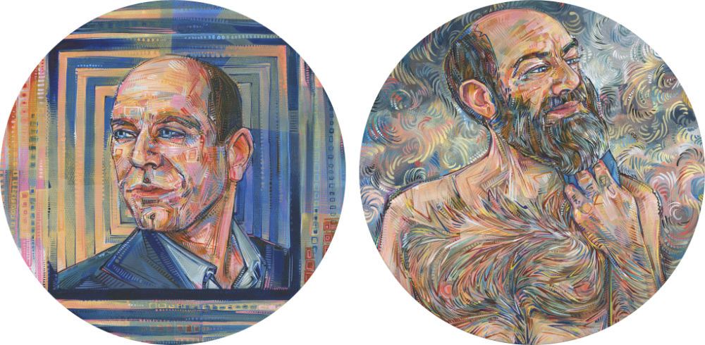 two portraits of a hairy man, one in which he shaves and the other in which he doesn’t