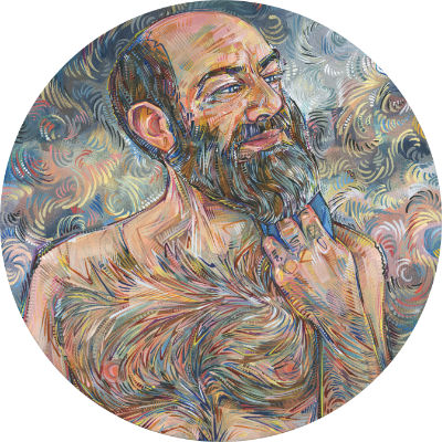 gloriously hairy man, painted by his partner