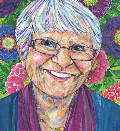 fine art portrait of a ninety year old woman with flowers