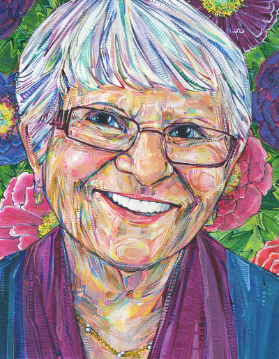 fine art portrait of a ninety year old woman with flowers