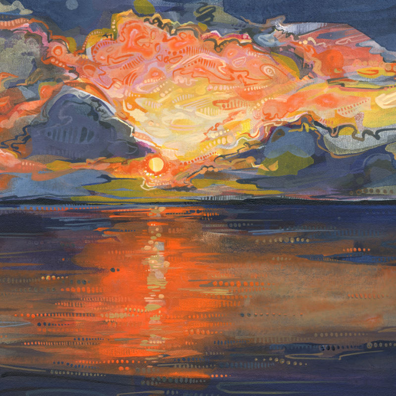 coucher de soleil peint sur toile
